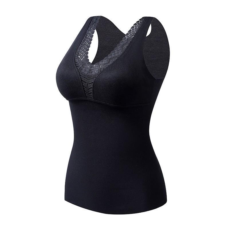 Womens Fleece Lined Thermal Vest Built In Bra Warm Underwear
