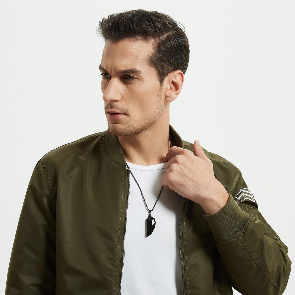 Obsidian Wolf Fang Obsidian Exorcise Evil Good Luck Power Stone Halskette Edelstahlkette [Coai] Herren