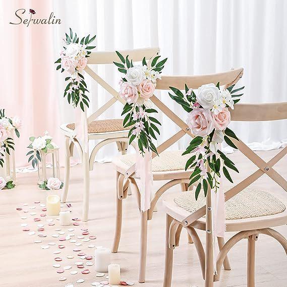 Simulation Chair Back Flower Mori Wedding Photography Props Hotel Chair Back Flower Outdoor Wedding Church Seat Decoration Flower