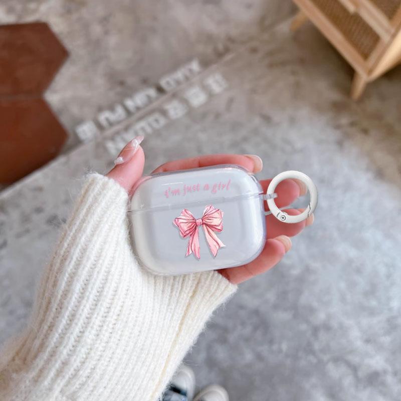 A transparent earphone case with fashionable bow pattern, suitable for AirPods 1/1/Pro/Pro1