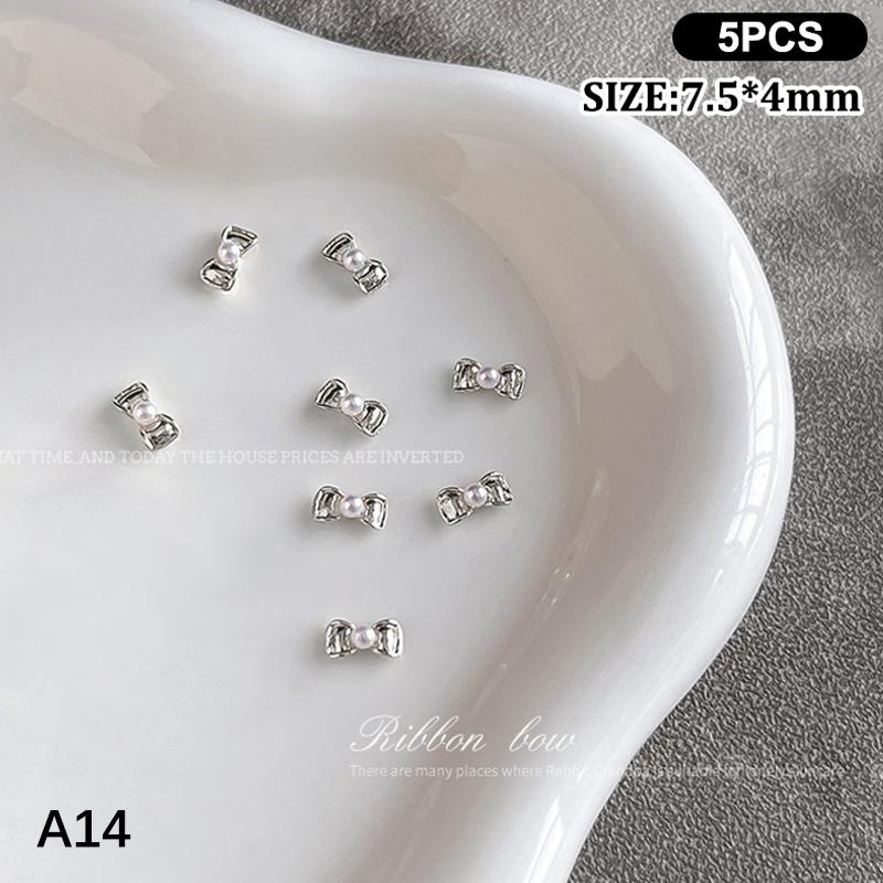 5 Stück 3D Schleifen Krawatte Nagelkunst Charms, Luxus 3D Legierung Schleifen Strasssteine, Nageldekoration Zubehör
