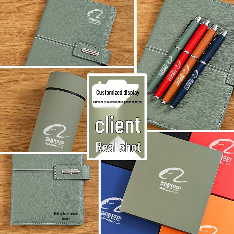 Customizable Business Notebook Gift Set with Logo: Includes Notebook, Pen, and USB Drive - Ideal for Company Meetings and Souvenirs.
