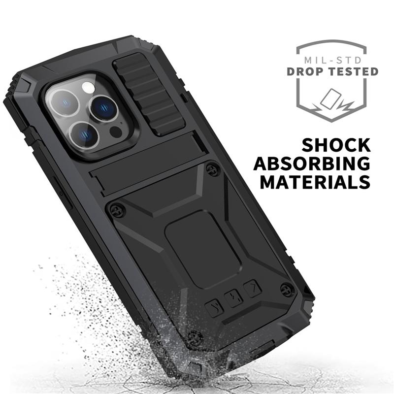 For iPhone 14 13 12 Pro Max Mini 11 Pro Max Case Full-Body Rugged Armor Shockproof Protective Kickstand Aluminum Metal Cover