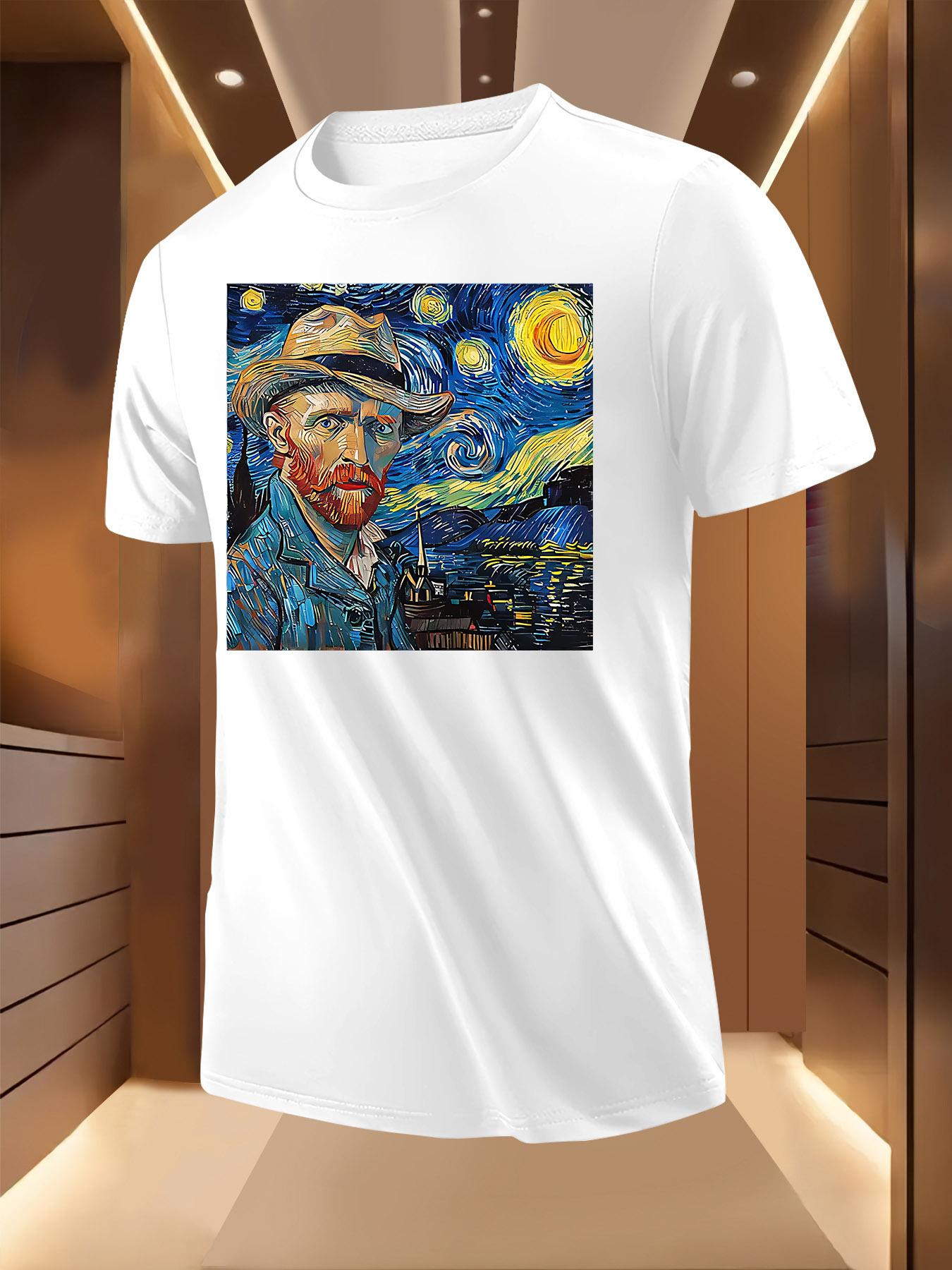 Van Gogh Starry Night Selfie Print Tshirt - Breathable Li... XXXL