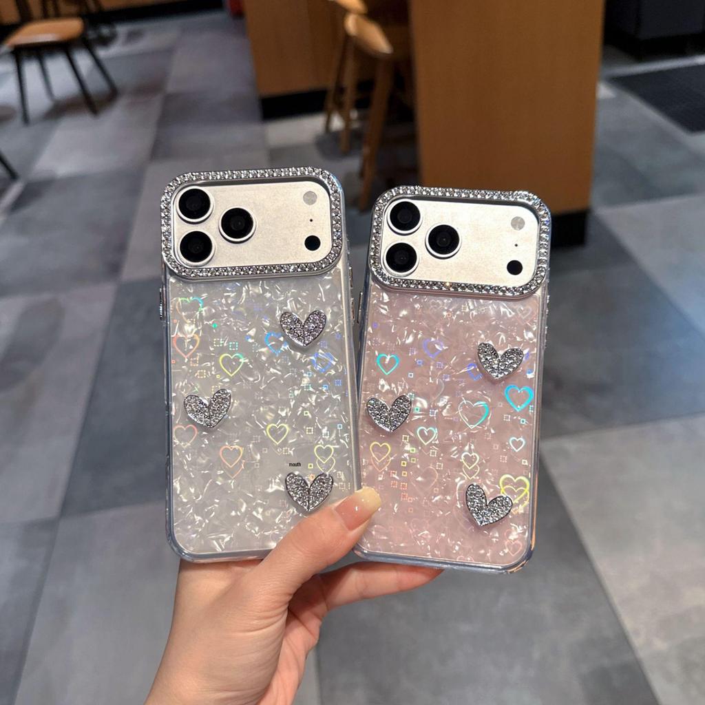 Three Crystal Heart Phone Case for iPhone 17 Pro Max, 15 Pro, and IP11/12/16