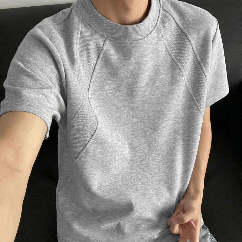 Men Crew Neck Short Sleeve T Shirt With Stitched Panel Slim Fit Casual Daily Tops