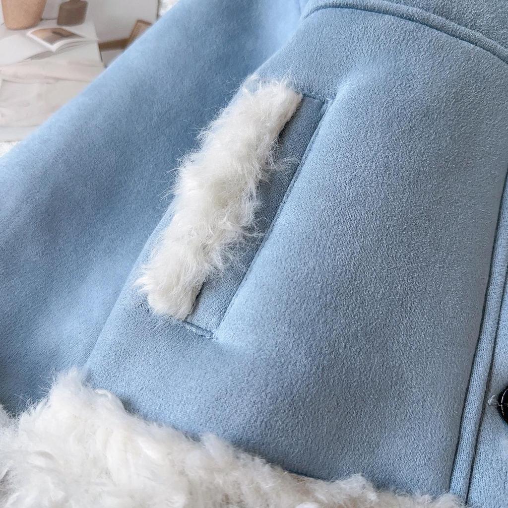 Mädchen Wintermantel im koreanischen Stil: Warmer Fleece-gefütterter Kunstpelz-Einteiler BWB022