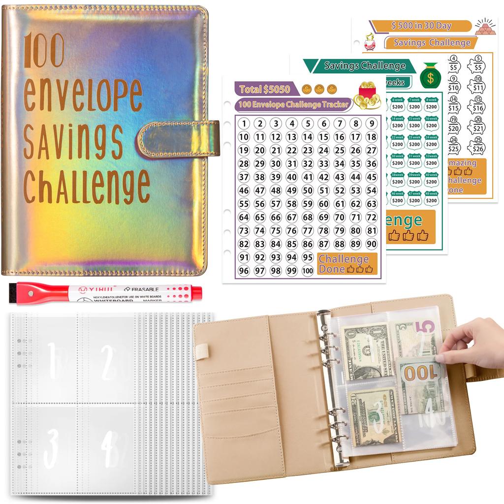 New100 Envelope Savings Challenge Laser A5 Loose-Leaf Binder Budget Binder With Cash Envelopes Money Organizer System Quality