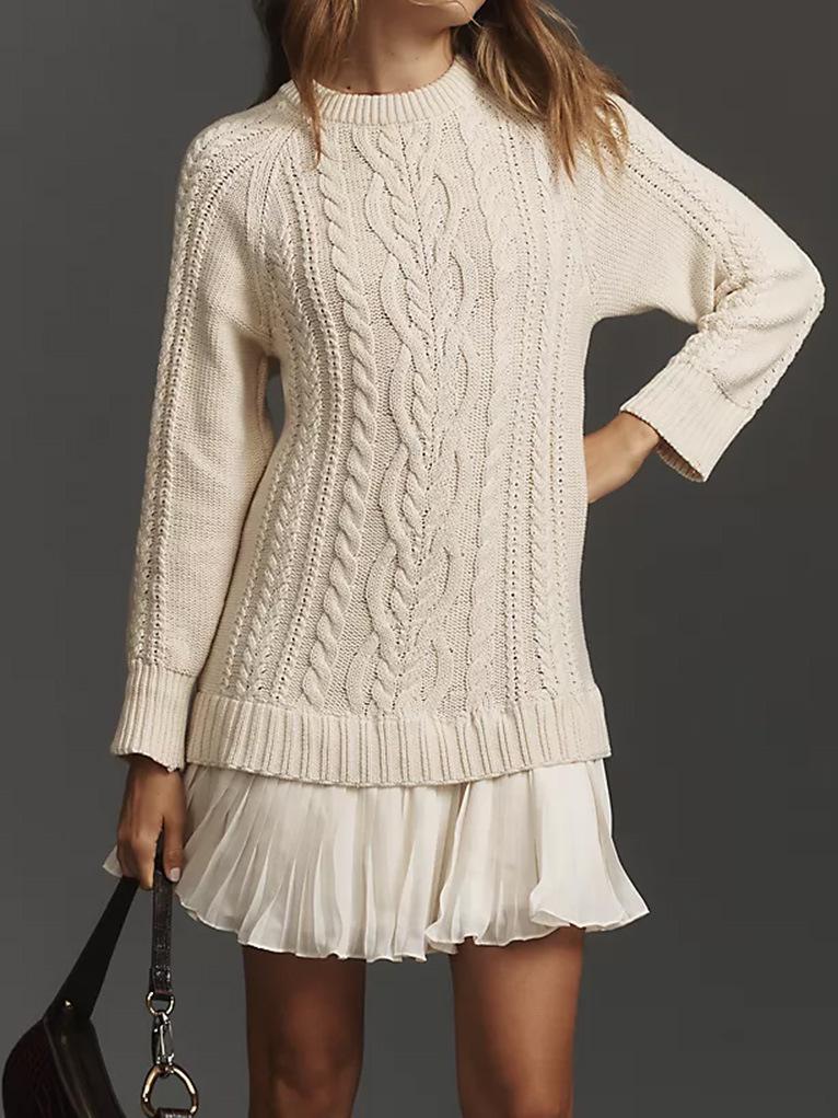2025 Women's Sweet Cable Knit Chiffon Patchwork Mini Dress