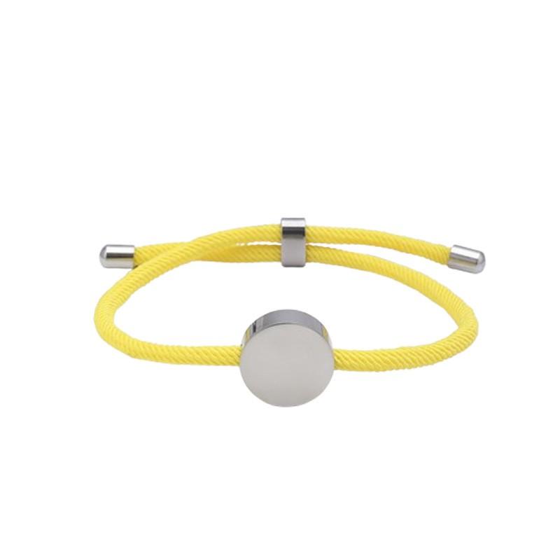 Adjustable Handmade Braided Bracelet With Engravable Round Charm Titanium Steel Unisex Couple Jewelry