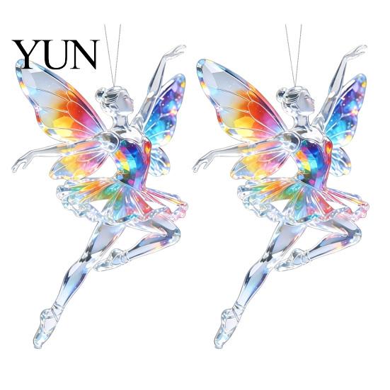 Cute Hanging Accessories 2Pcs Glitter Ballet Girl Keychain, 2D Acrylic Pendant for Bag Backpack, Sparkling Fence Branch Decorations Dancer Car