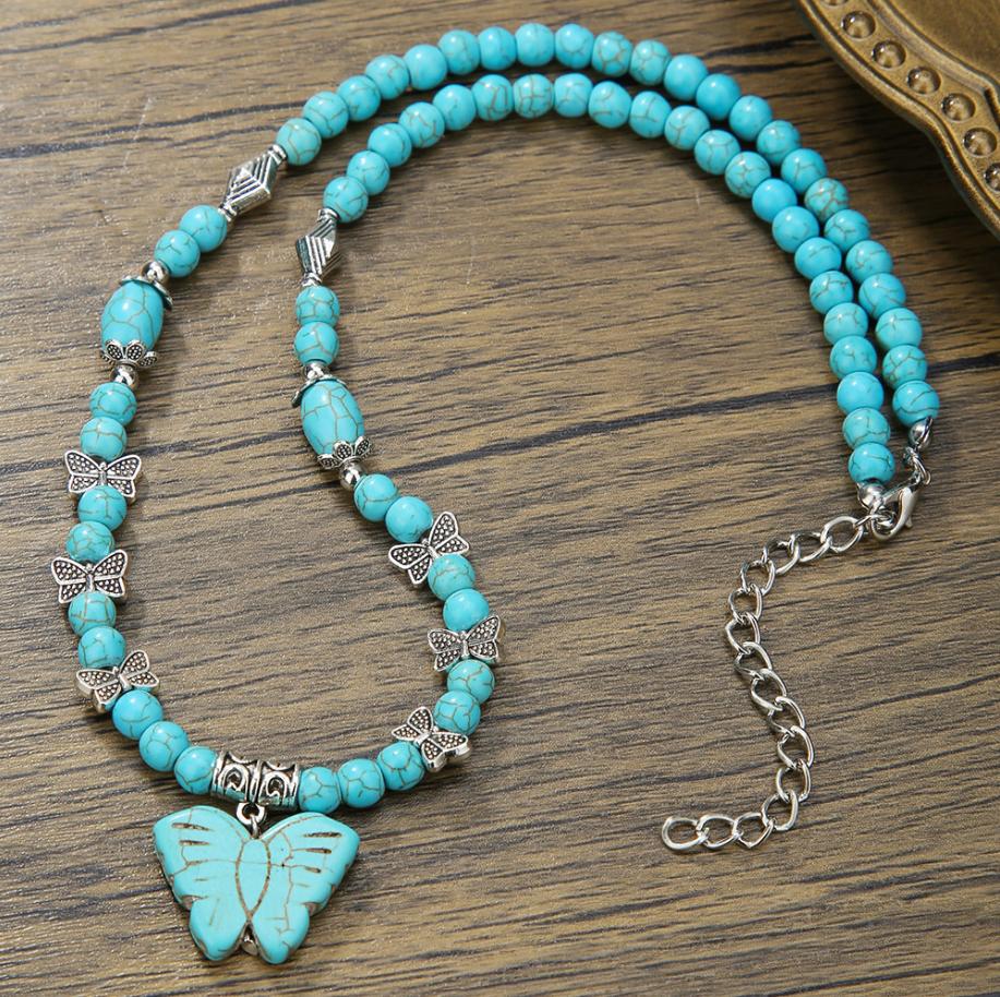 Multiple Styles Available Necklace for Women Natural Turquoise Beaded Jewelry Niche Sense Double Teardrop Pendant Turquoise Beautiful Elegant Necklace