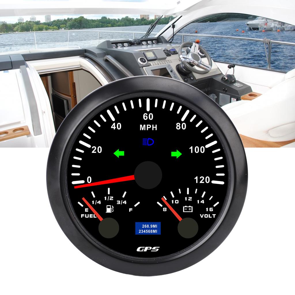 85mm 3-3Celsius8in 3 in 1 GPS Speedometer Odometer with Voltmeter Fuel Gauge Turn Signal 120MPH for RV Yacht Truck 7 Color Backlight