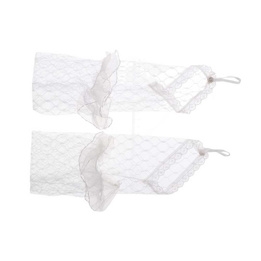 Elegant Girls Wedding Mesh Elbow Length Long Lace Bow Gloves Ruffle Bridal Mittens White Gloves