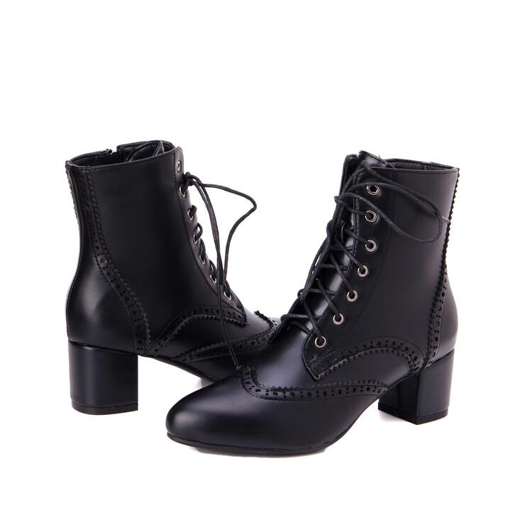 Cizme scurte de damă cu toc înalt Cizme scurte noi, cu toc gros, sculptate în stil britanic, mari, versatile, de culoare solidă