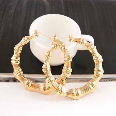 1 Pair Exaggerated Women Ear Hoop Hollow Out Polished Bamboo Joint Alloy