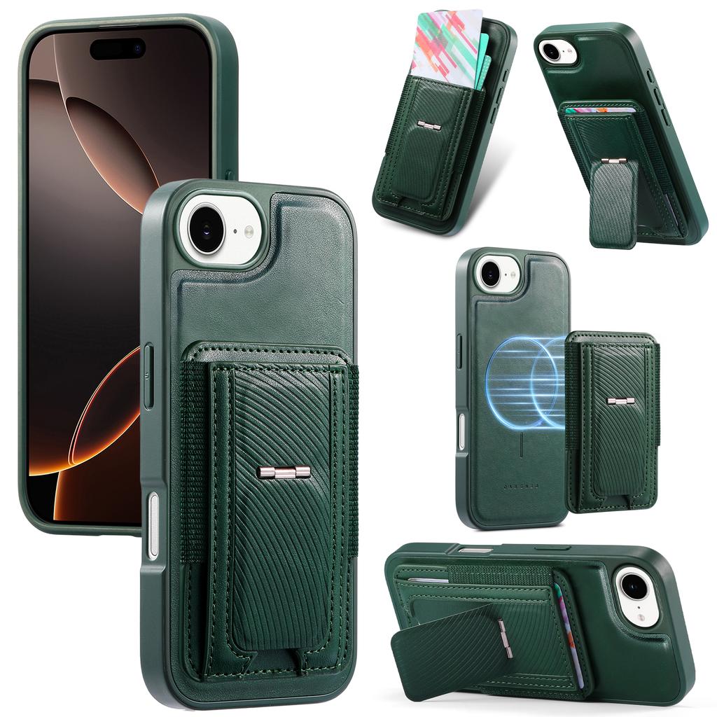 CASENEO For iPhone 16e Case with Foldable Kickstand TPU PU Leather PC Card Bag Magnetic Phone Cover  Compatible with MagSafe