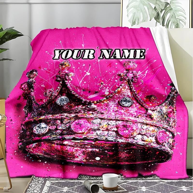 1PC Custom Name Royal Crown outdooor Flannel blankets Patterns Throw Blanket All-Season Soft Gift for Couch, Bed, Camping gifts
