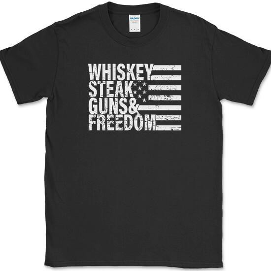 Whiskey Steak Guns and Freedom T-Shirt Drinking USA America Patriot Tee M