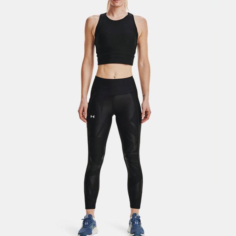 Under Armour HeatGear Armour Embossed Panel Compression Capri Women Bottoms Black 1365350-001