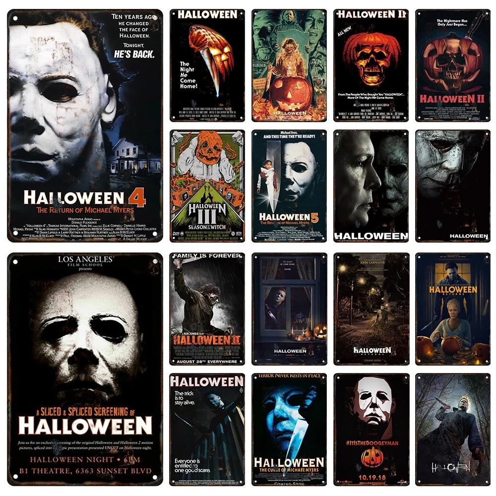 Halloween Movie Decorative Plaque Tin Metal Retro Sign Cinema Cafe Bar Decoration Poster Board Modern Home Wall Decor Aesthetic
