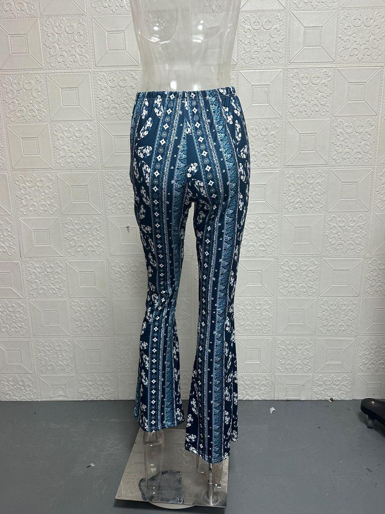 2025 Spring/Summer European-American Style Elastic Micro-Flare Printed Casual Pants