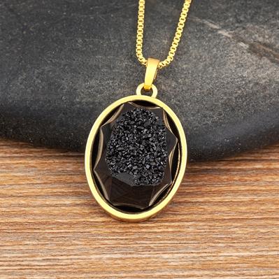 

Nidin Hot Sale Natural Mineral Stone Pendant Necklace Oval Design 5 Colors Gold Plated Link Chain Choker Jewelry Accessories чорний