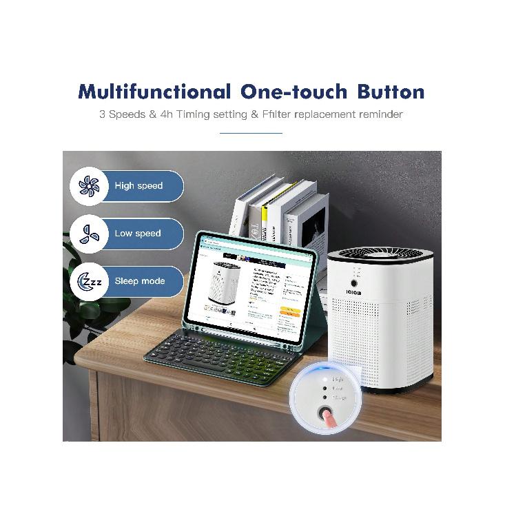 Bedroom Air Purifier, H13 True HEPA Filter Air Purifier, 3-Stage Filtration, 360° Air Intake, Home Indoor Air Purifier, 3 Speeds, Sleep Mode, 4