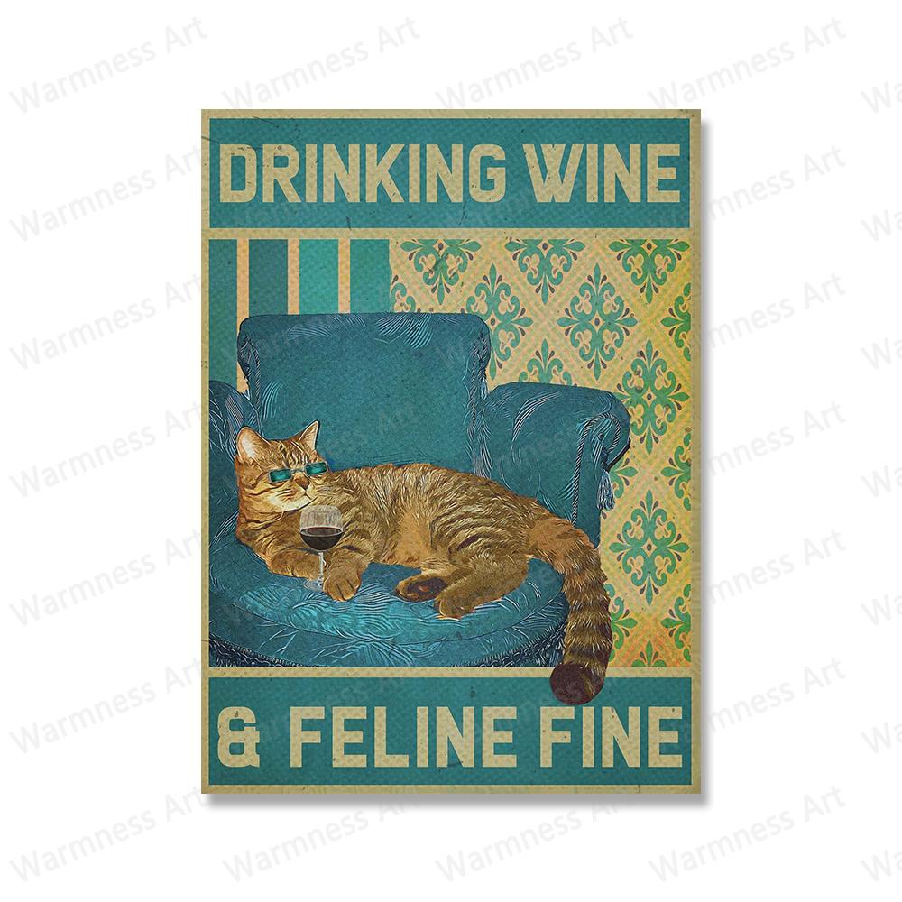 

Современный забавный кот пьет вино и кошачьи изысканные цитаты, художественные отпечатки на холсте, живописные постеры, настенная картина для гостиной, украшение для дома 21x30cm No Framed белый