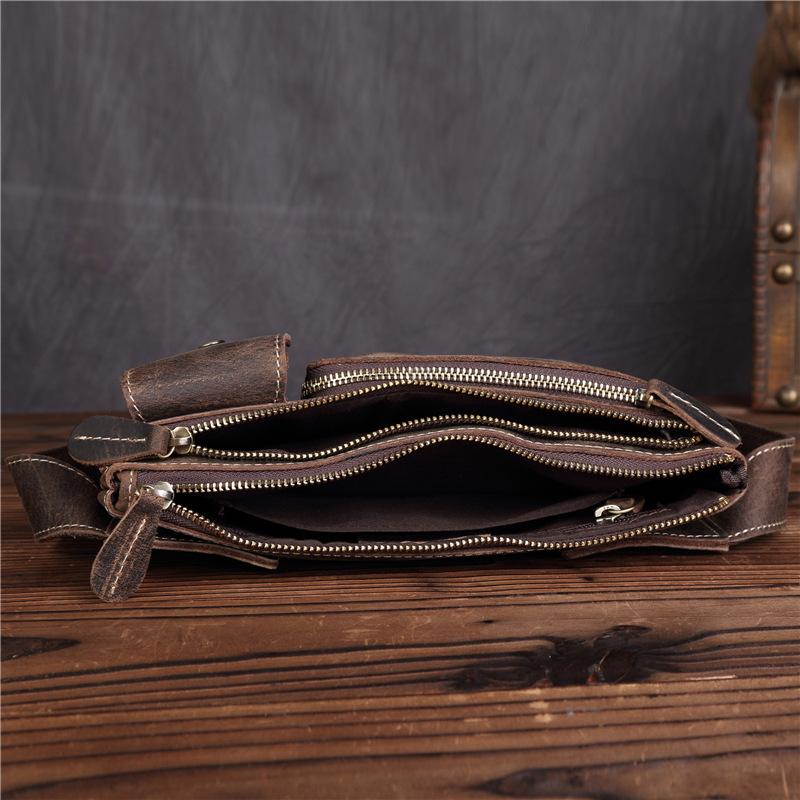 Sac banane, Cuir Véritable, Bandoulière Décontractée Homme, Cuir de Vachette Superposé, Caisse Enregistreuse Multifonctionnelle, Sac pour Téléphone Portable, Sac Rétro Décontracté