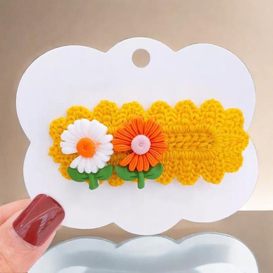 5Pcs Kids Hairpin Knitted Flower Decor Side Bang Hair Clips Gentle Non-Pulling BB Clips Birthday Party Hair Accessories