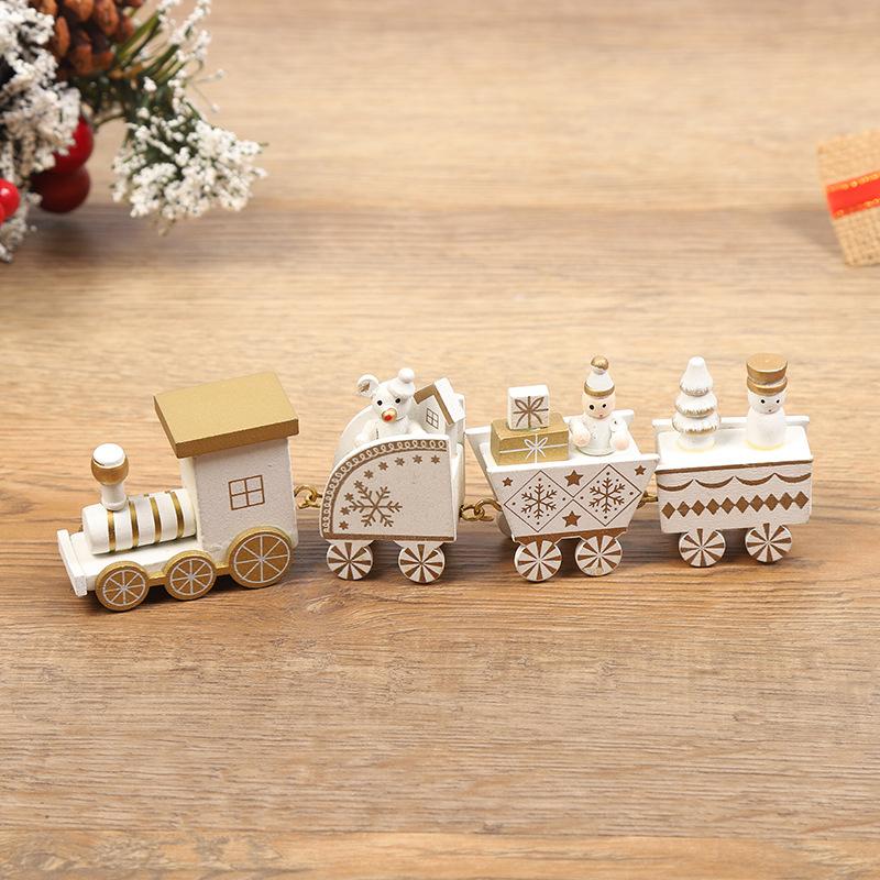 Dřevěný vlak vánoční dekorace Čtyři sekce Okenní stolní Ornament Mini vlak Dekor sada pro vánoční večírek