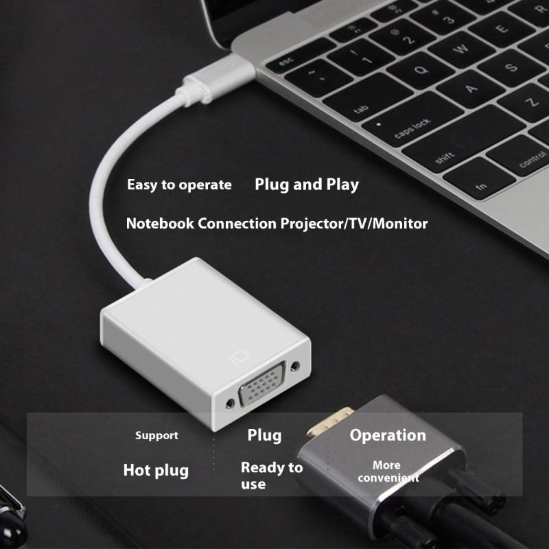 Aluminum Alloy USB C To VGA Converter 1080P Resolution Plug and Play Design for Various Devices Smartphone Display