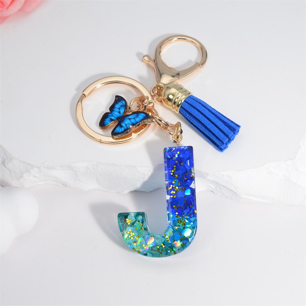 26 English Alphabet Letter Tassels Keychain Crystal Acrylic Butterfly Pendent Key Chain Women Gift Fashion Jewelry Accessories