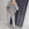 Women's Sets Plus Size Solid Color Long Sleeves with Pockets Rhinestone Hooded Sweatshirt Trousers 2 Piece Set Clothes Sale