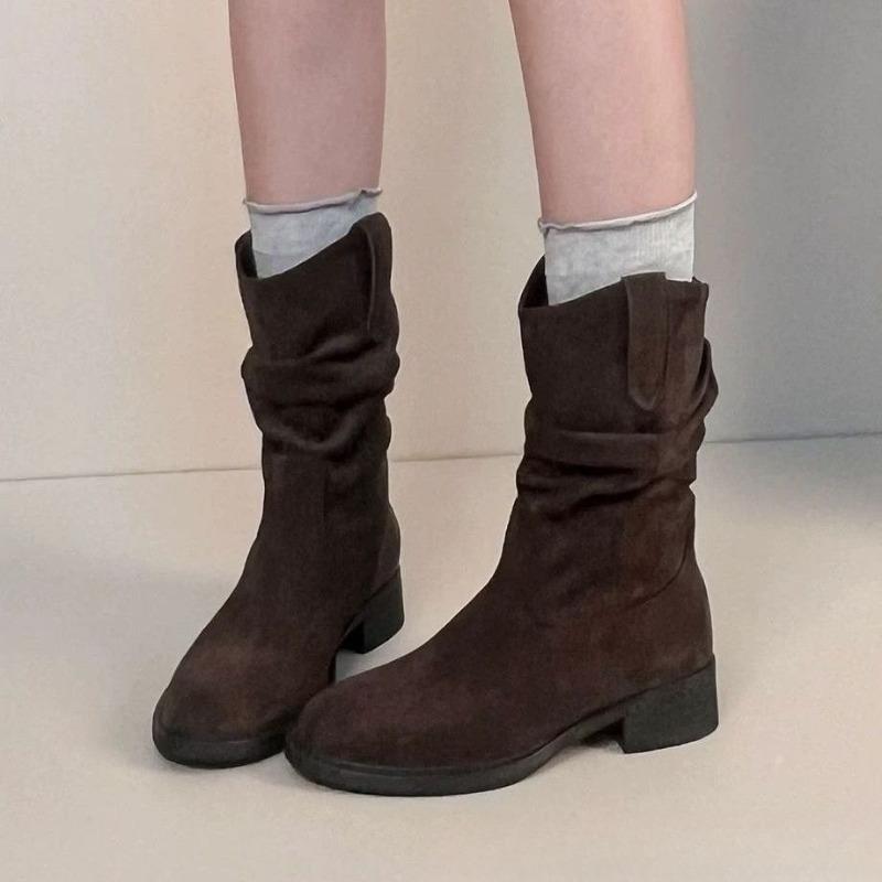 

Fashionable Shoes, Retro Boots, New Short Boots, Mid-calf Boots, Spring and Autumn 40 кавовий