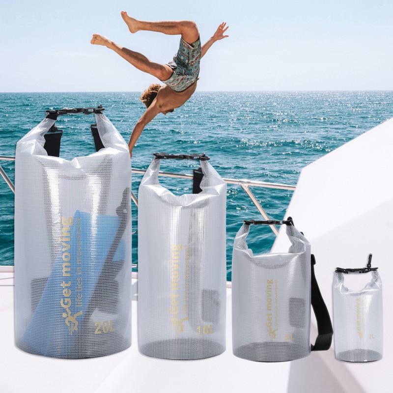 Tragbare Wasserdichte Trockentasche Transparenter PVC Eimer Tragetasche Wandern Camping Rafting Schwimmen Outdoor-Aktivitäten 20L Double Shoulder