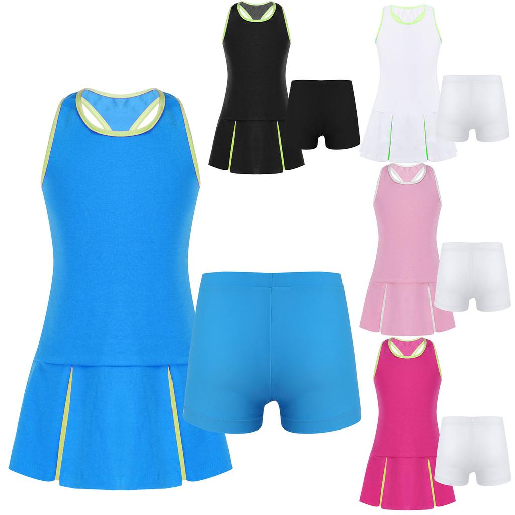 Kids Girls Golf Tennis Dress Outfits Sport Dress and Shorts for Running Gym Exercise Tennis Badminton