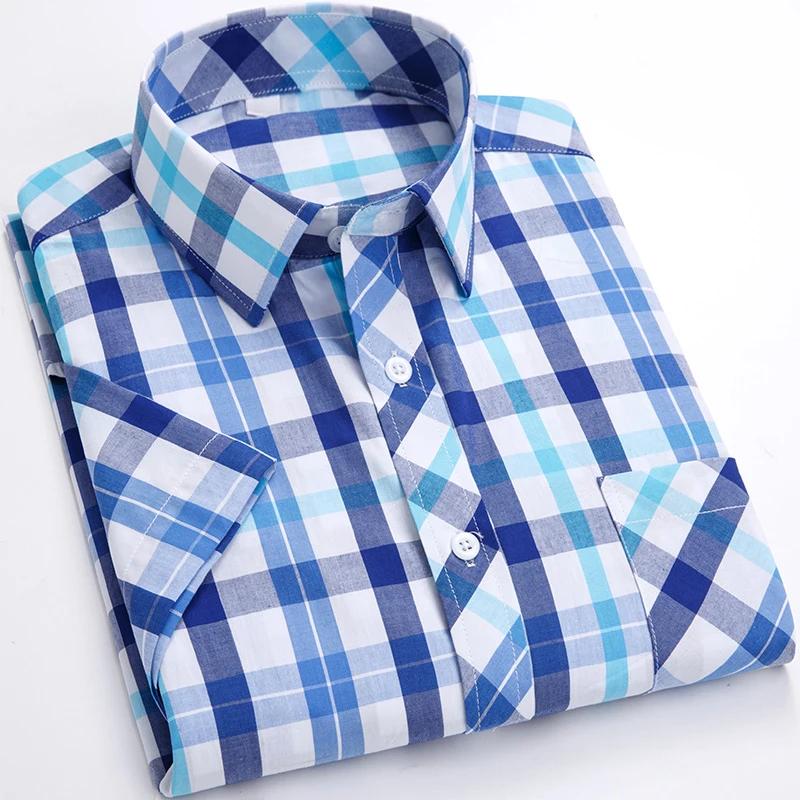 2026 Summer Thin Plaid  Men's Shirts Short Sleeve  Plus Size Cotton Soft Comfortable Young Casual Social Shirt Clothing