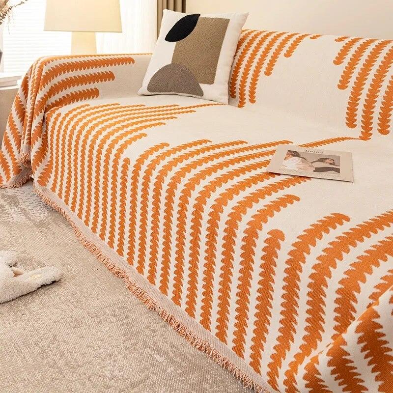 Nordic Sofa Dynepledd Universal Strikket Sofatrekk med dusker Innstil Utendørs pikniktepper Billedteppe til seng