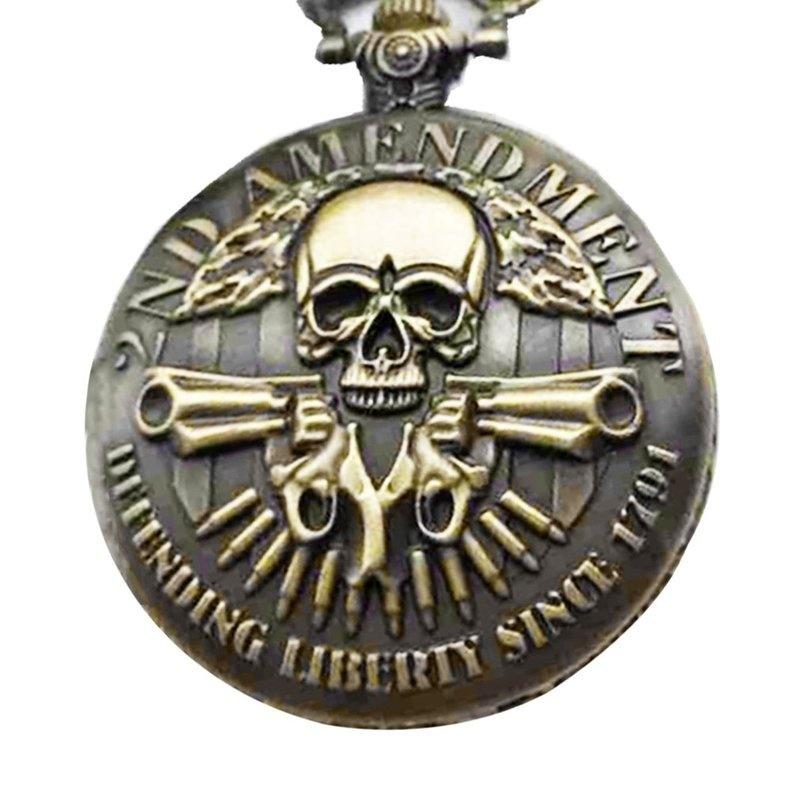 Watch Quartz With Pocket Vintage Unique Skull And Gun Pattern Chain