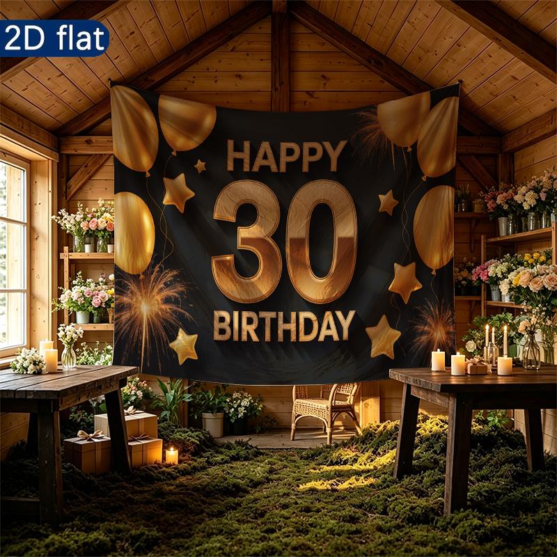 1pc Birthday & Wedding 30th Balloon Indoor/Outdoor Hanging Banner Golden