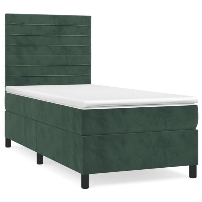 3143058 vidaXL Lit à sommier tapissier avec matelas Vert foncé 90x190 cm