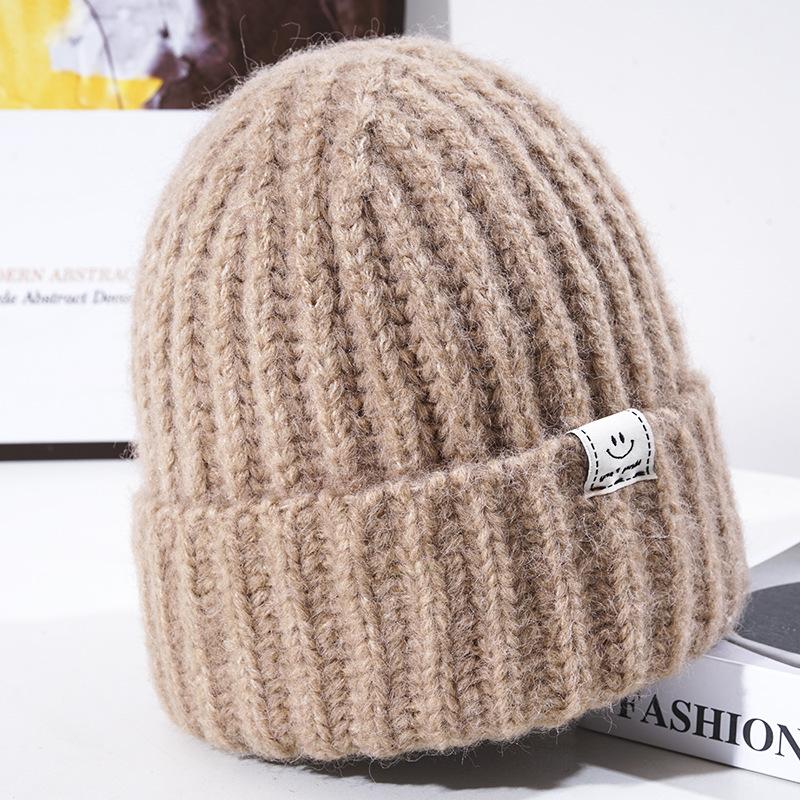 Women's Winter Thickened Warm Knitted Hat Korean Style Fashion Smiling Face Windproof Ear Protection Wool Hat