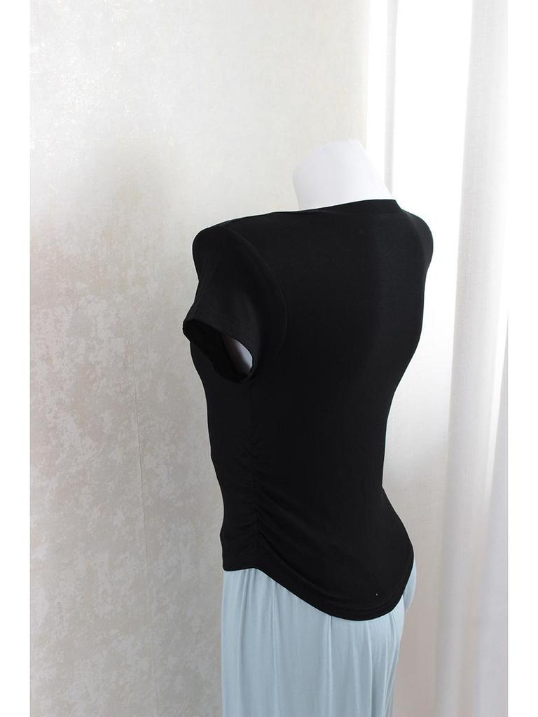 Women's V-Neck Short-Sleeved Pleated Waist Slimming Top