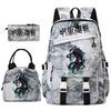 Anime Jujutsu Kaisen Backpack Set for Girls 3pcs School Bookbag Lunch Bag Pencil Case Casual Travel Rucksack