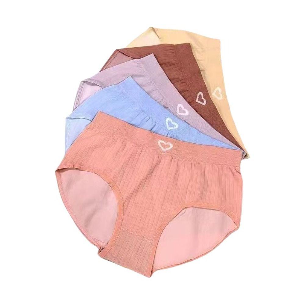 5Pcs Sweet Middle Waist Women Panties Set Underwear Random Color Candy Color Briefs 5PCS High Elastic Love Heart Underpants Lady