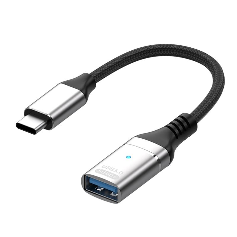 Fast Speed USB Type C OTG Adapter With Nylon Braided Cord Supports 10Gbps Transmission 5V3A Fast Charging серебряный