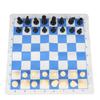 Portable Chess Set Folding Roll Up Chess Game Sets 65mm 32 Chess Pieces 35cm Blue and White PU Mousepad Chess Board Zipper Storage Bag