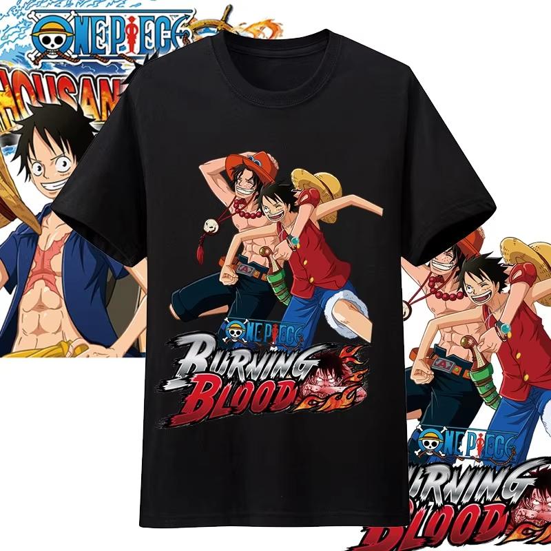 One Piece Anime Character Printing Oversized Cotton Tshirt Men and Women Comfortable Y2K Childrens Clothing Summer Tshirt